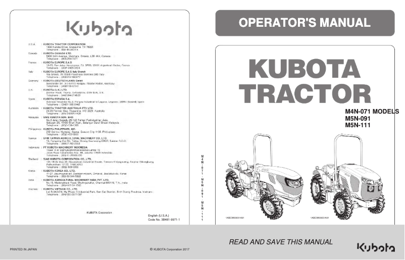Page 1 de la notice Manuel utilisateur Kubota M5N-111HDRC12
