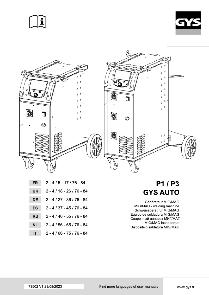 Page n°1 - Manuel utilisateur GYS P3 Auto