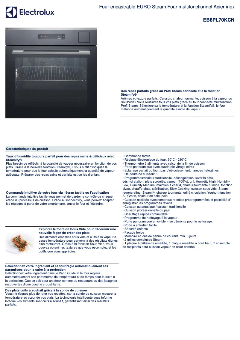 Página 1 del manual Ficha técnica Electrolux EB6PL70KCN