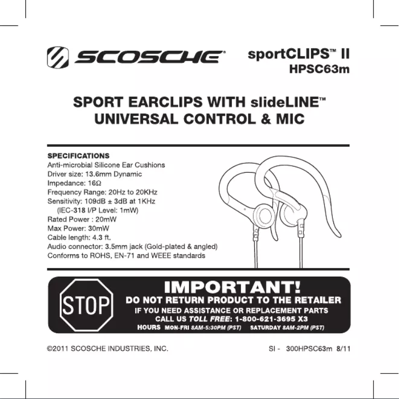 Page 1 de la notice Manuel utilisateur Scosche sportCLIPS II