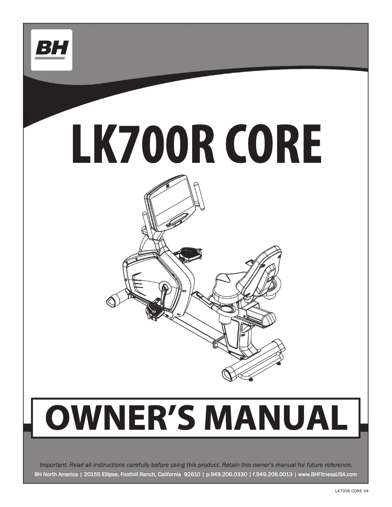 Page 1 de la notice Manuel utilisateur BH Fitness LK700R Core