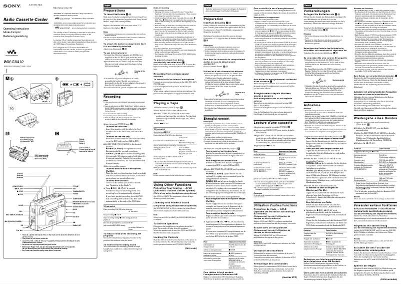Image de la première page du manuel de l'appareil Walkman WM-GX410