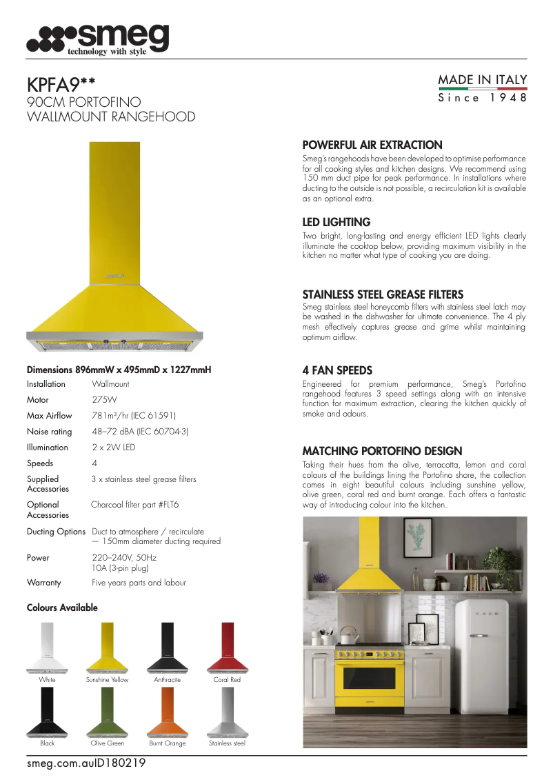 Page n°1 - Fiche technique Smeg KPFA9AN