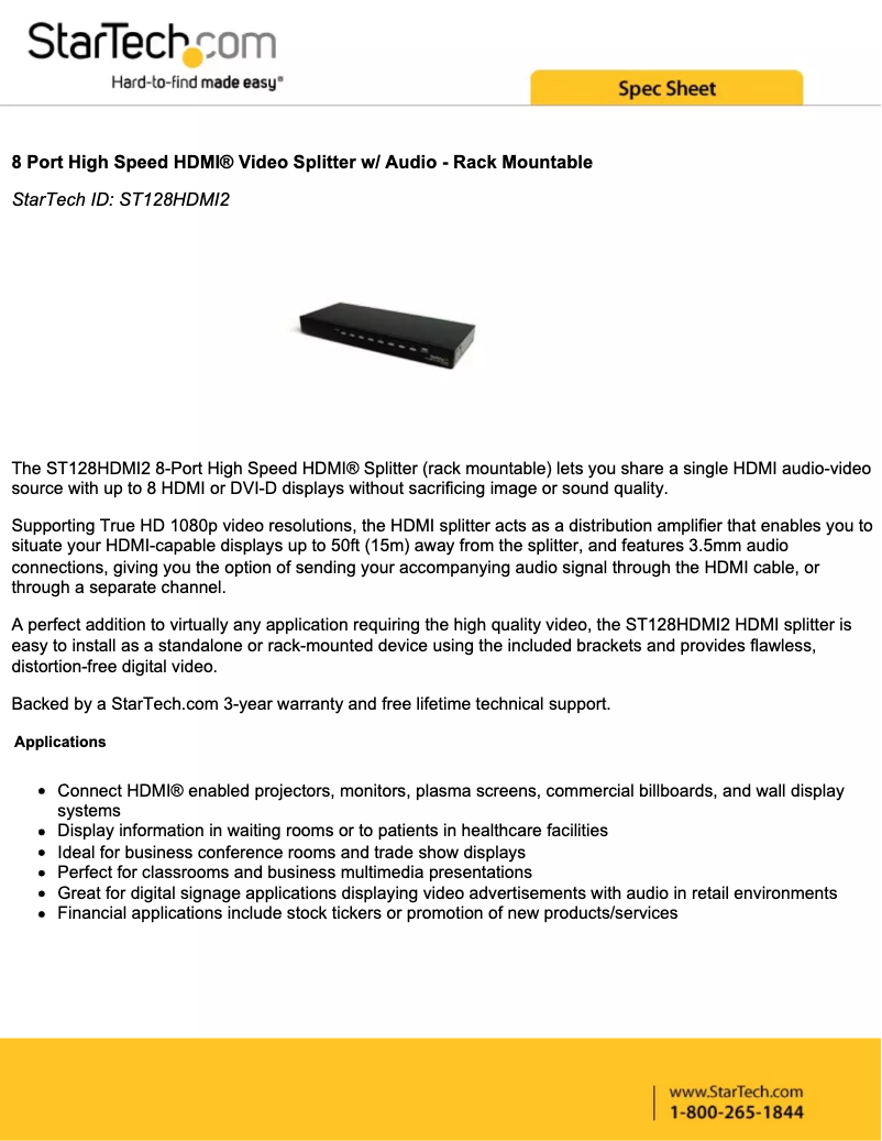 Page 1 de la notice Brochure StarTech.com ST128HDMI2