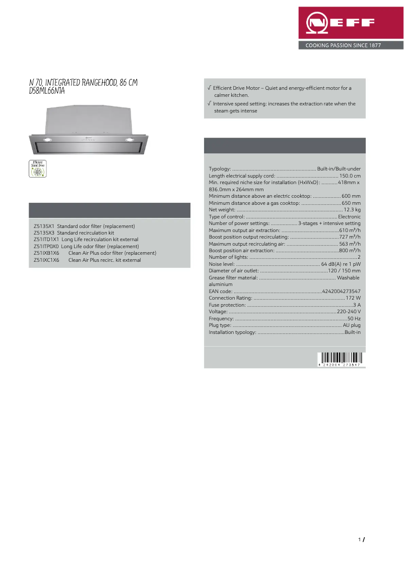 Page 1 de la notice Fiche technique Neff D58ML66N1A