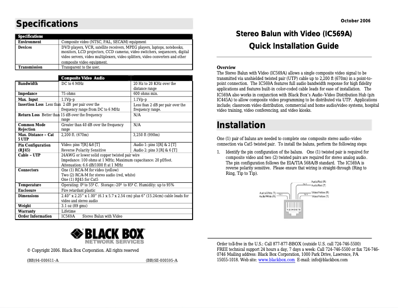 Page n°1 - Manuel utilisateur Black Box IC569A