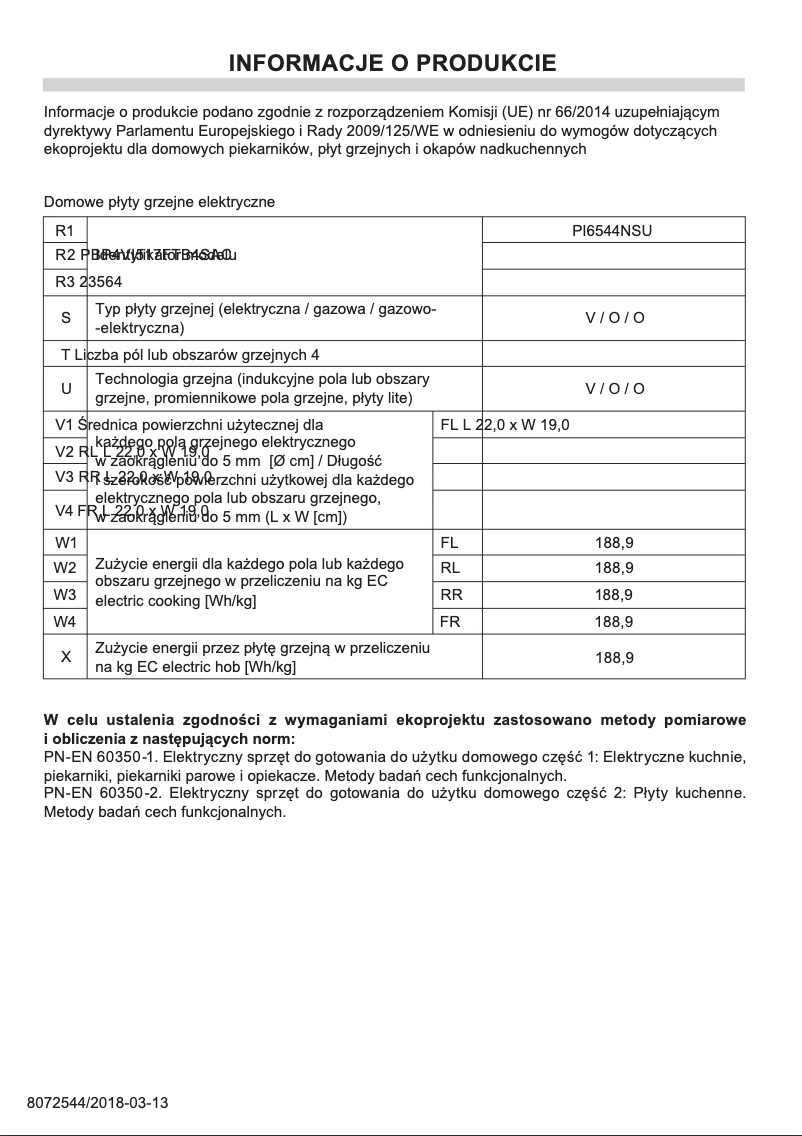 Page 1 de la notice Manuel utilisateur Amica PI6544NSU