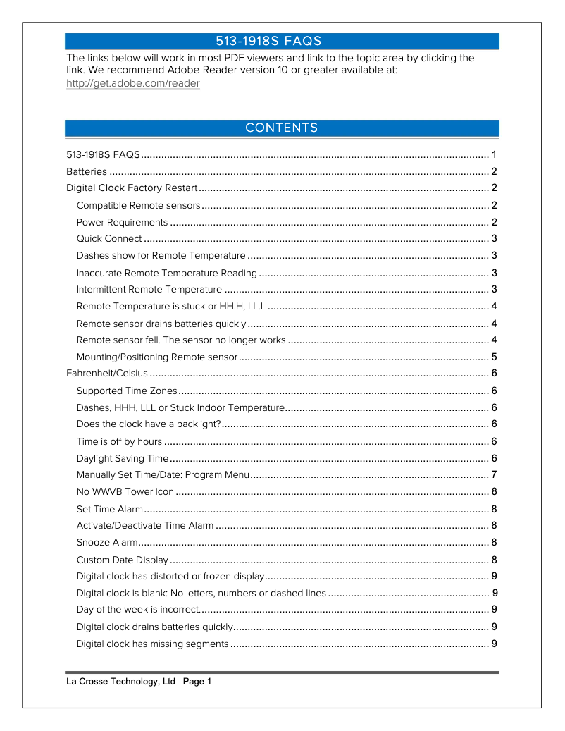 Page n°1 - FAQ La Crosse Technology 513-1918S