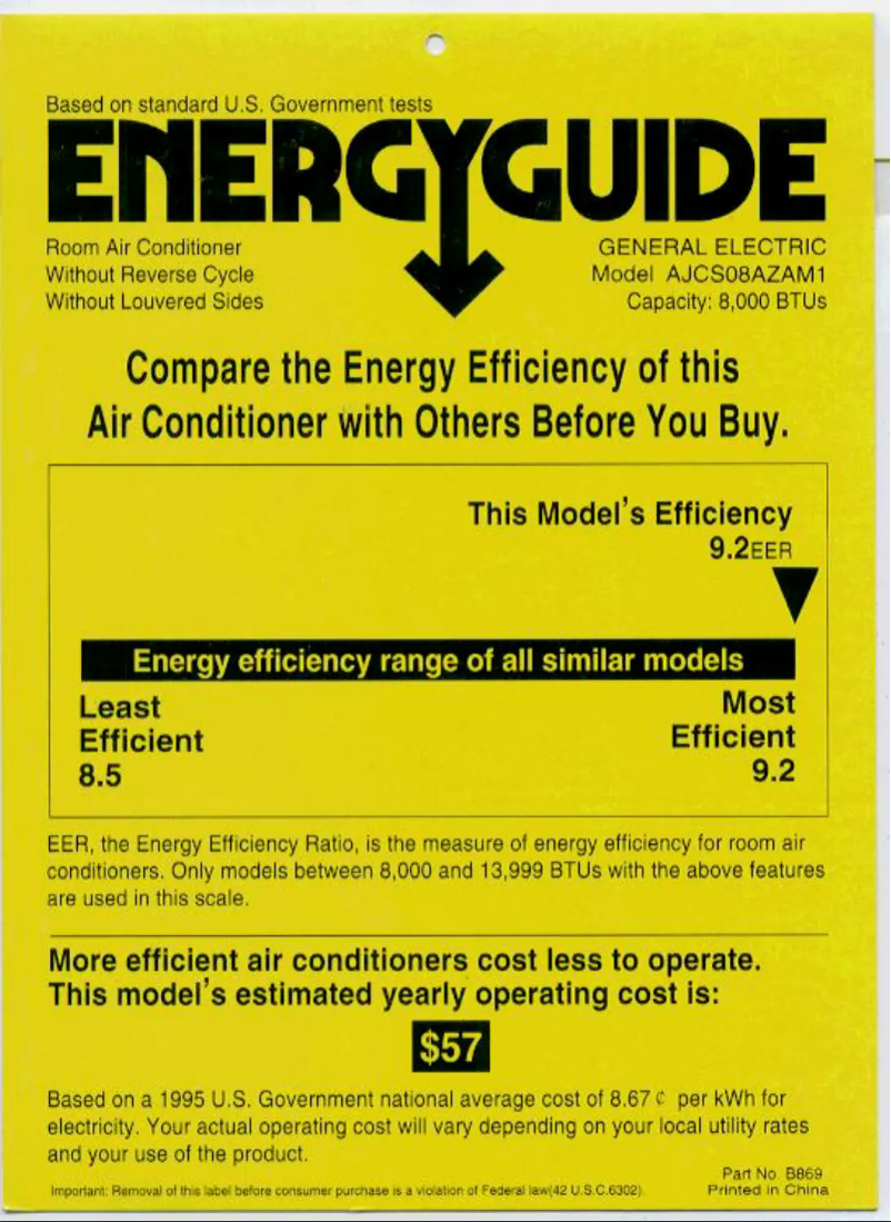 Página 1 del manual Etiqueta energética GE AJCS08AZA