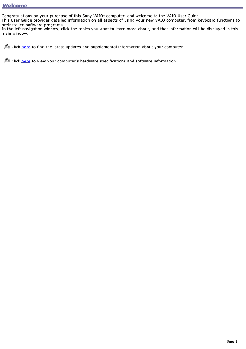 Page 1 de la notice Manuel utilisateur Sony Vaio PCG-NVR23