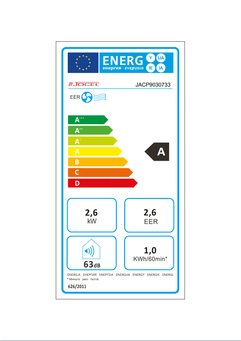 Page 1 de la notice Label énergétique Jocel JACP9030733