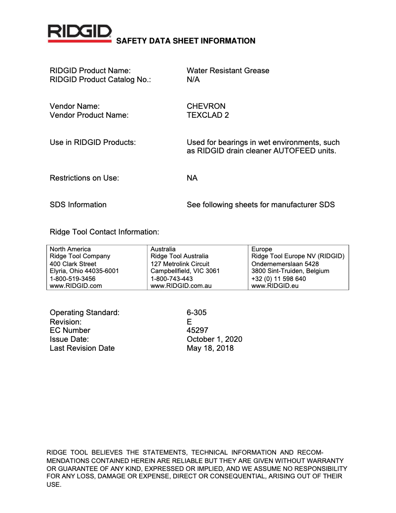 Página 1 del manual Ficha técnica Ridgid KWIK-SPIN+