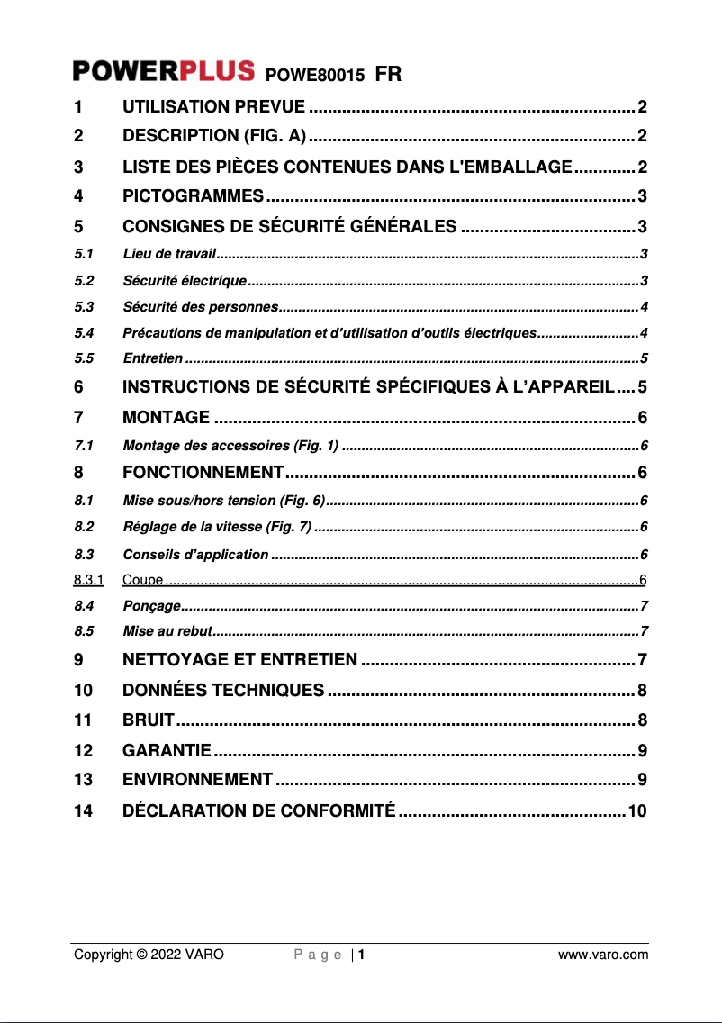 Image de la première page du manuel de l'appareil POWE80015