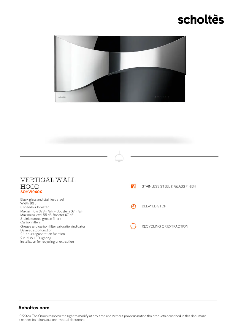 Page 1 de la notice Fiche technique Scholtès SOHV1940X
