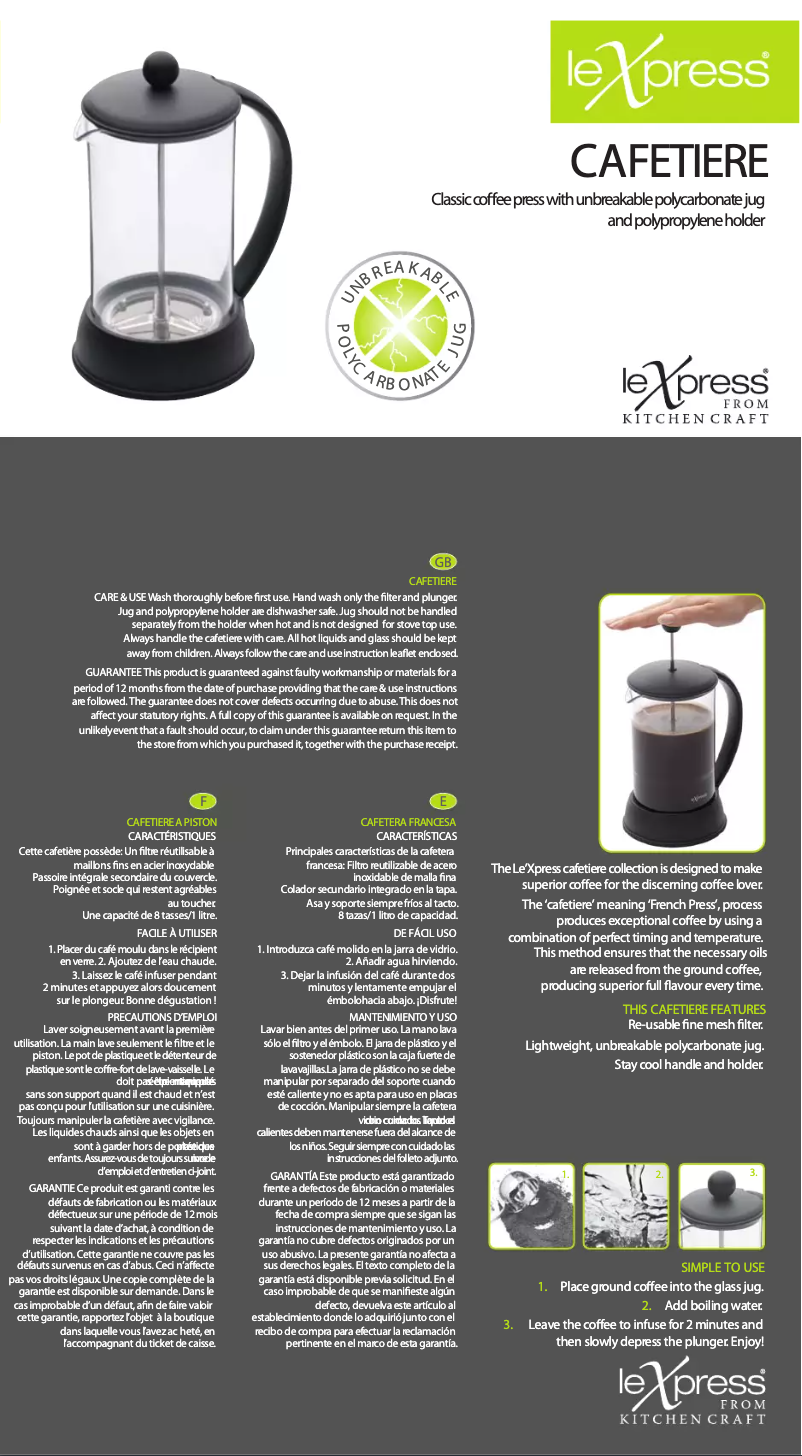 Page n°1 - Manuel utilisateur Kitchencraft Le’Xpress Cafetiere