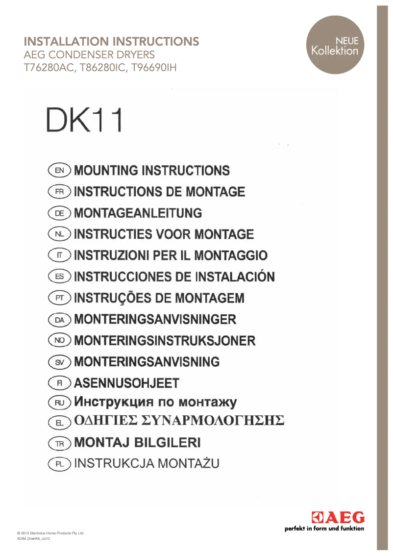 Page 1 de la notice Guide d'installation AEG T76280AC