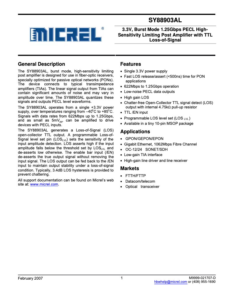 Image de la première page du manuel de l'appareil SY88903AL