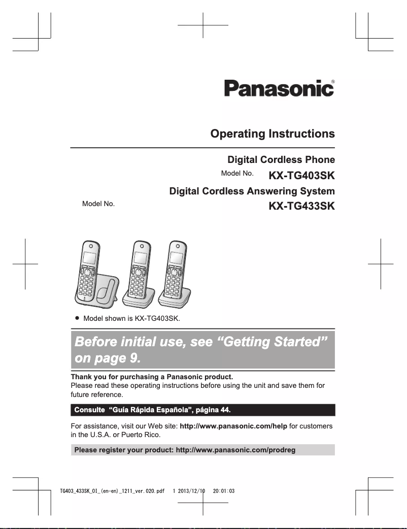 Page 1 de la notice Manuel utilisateur Panasonic KX-TG403SK