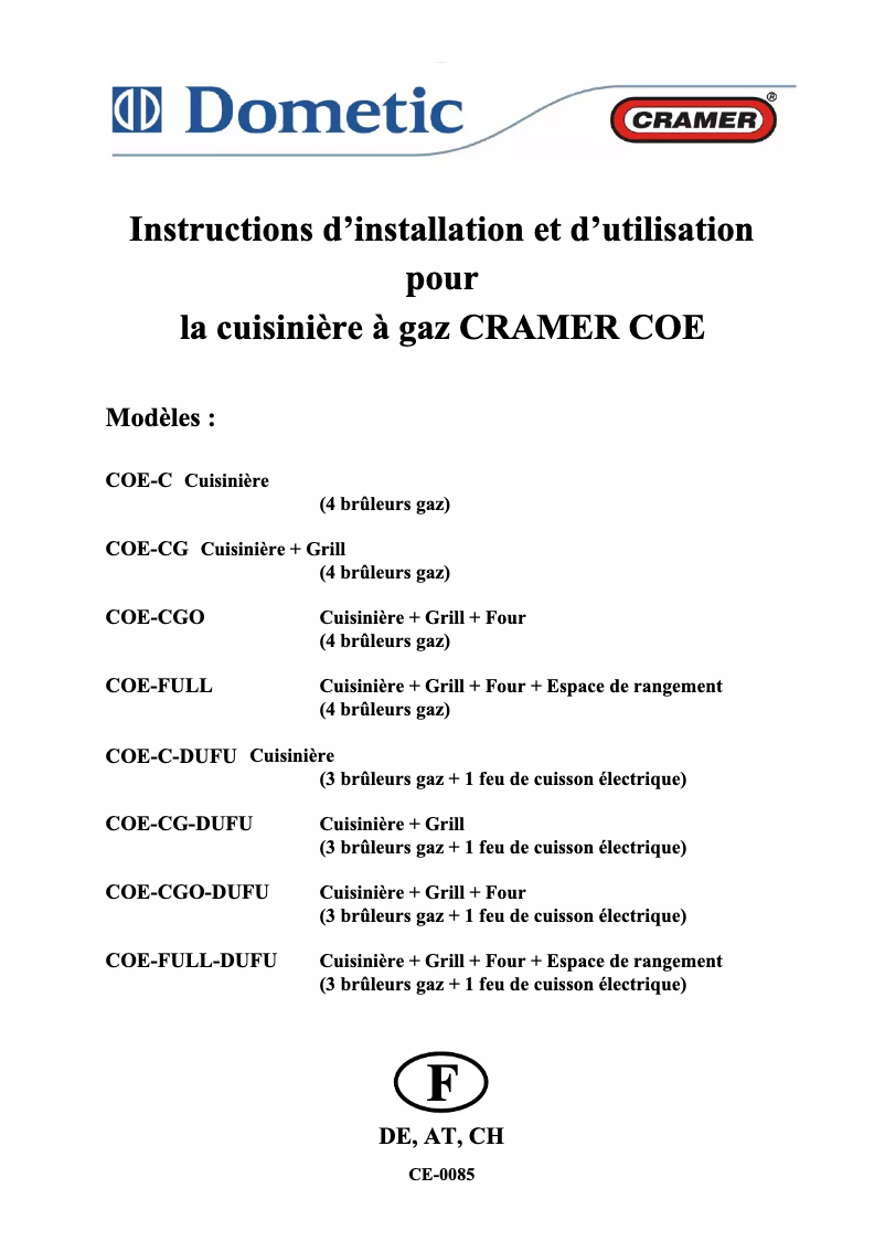 Page 1 de la notice Manuel utilisateur Cramer COE