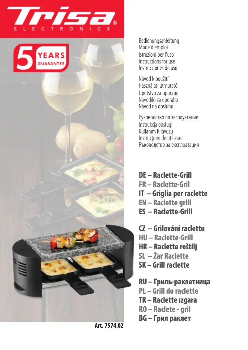 Page n°1 - Manuel utilisateur Trisa Raclettino 7574.02