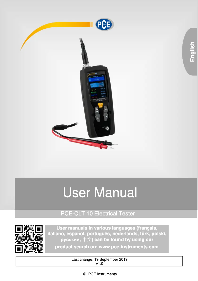 Page 1 de la notice Manuel utilisateur PCE Instruments PCE-CLT 10
