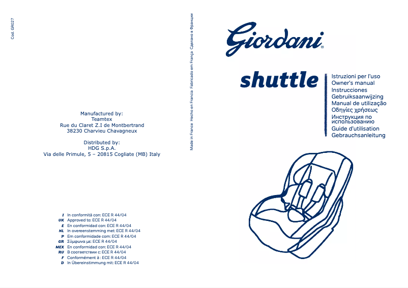 Page n°1 - Manuel utilisateur Giordani Shuttle