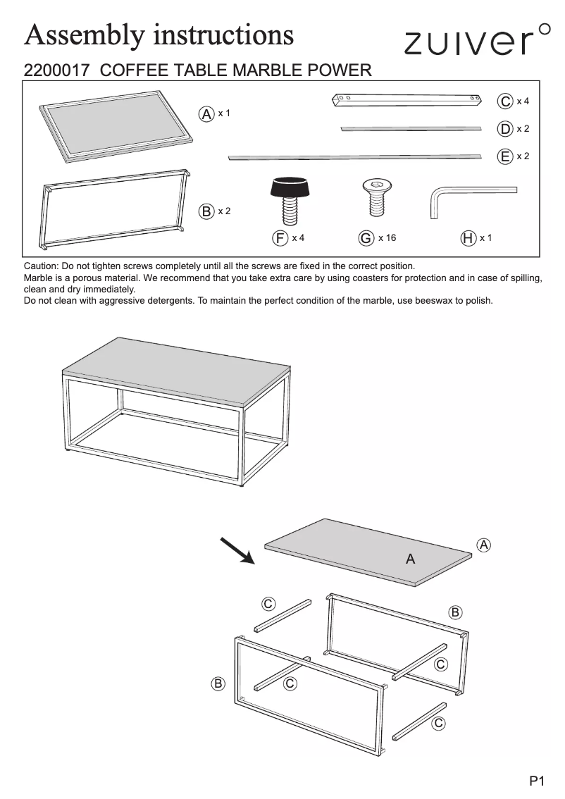 Page 1 de la notice Manuel utilisateur Zuiver Marble Power