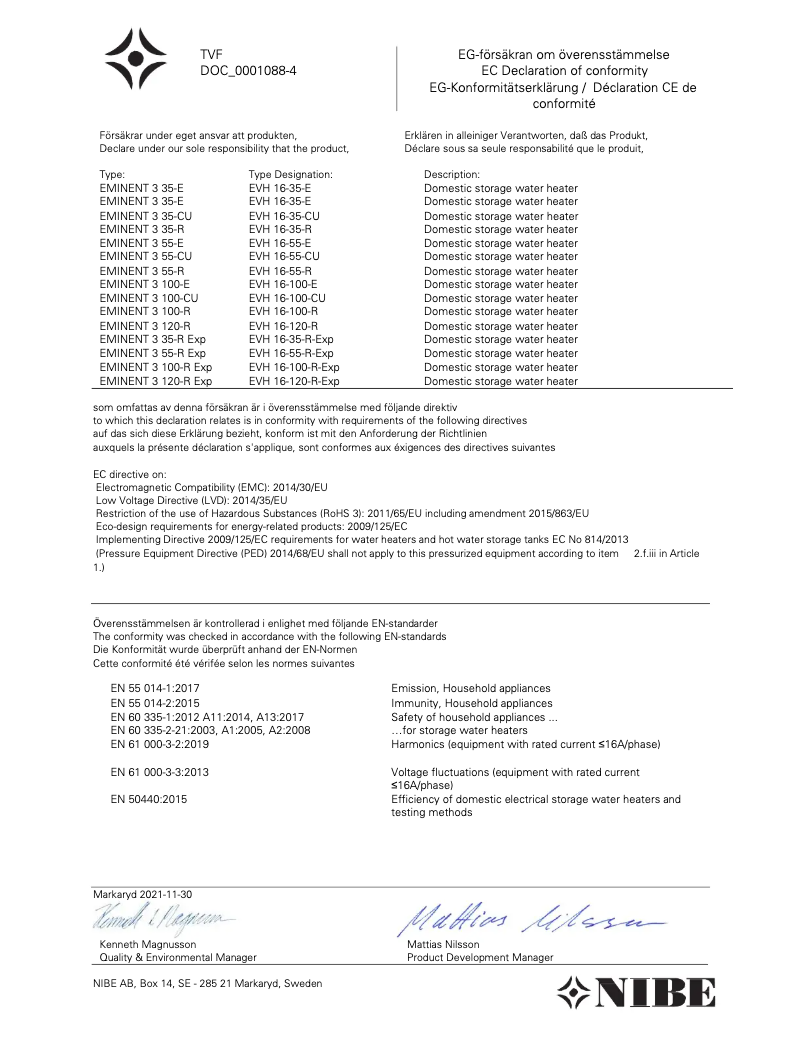 Page 1 de la notice Fiche technique Nibe EMINENT-55