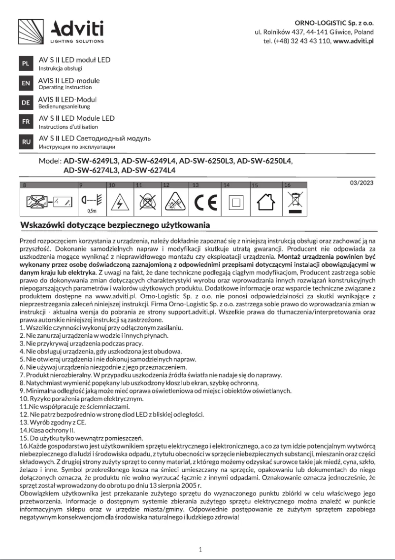 Page n°1 - Manuel utilisateur Adviti AD-SW-6250L4