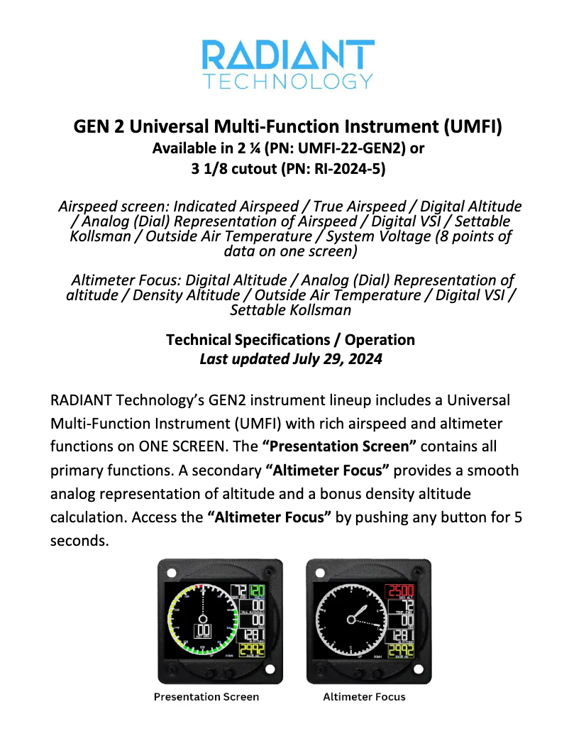 Page n°1 - Manuel utilisateur Radiant UMFI-22-GEN2