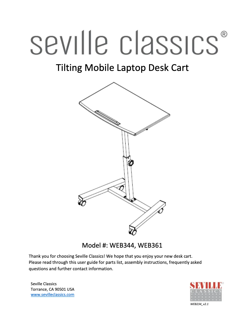 Page n°1 - Manuel utilisateur Seville Classics WEB344