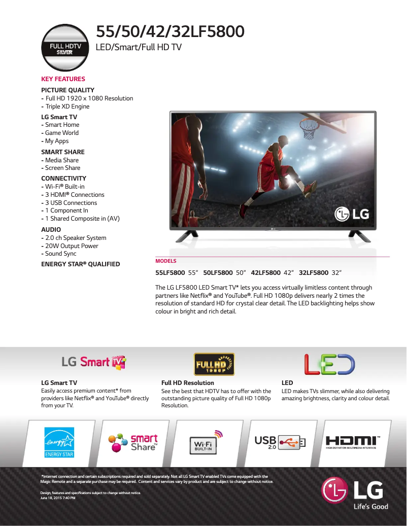 Página 1 del manual Ficha técnica LG 55LF5800