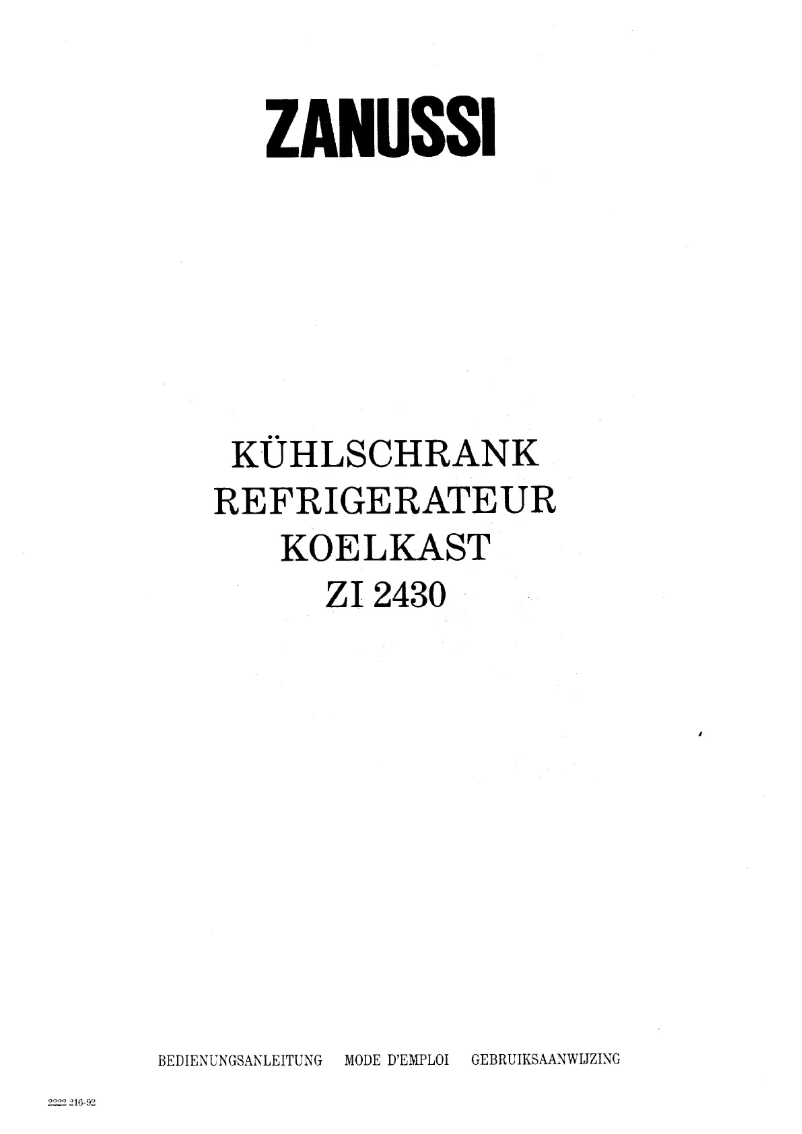 Page n°1 - Manuel utilisateur Zanussi ZI 2430