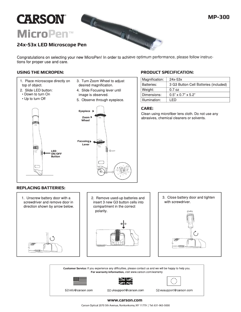 Image de la première page du manuel de l'appareil MicroPen MP-300