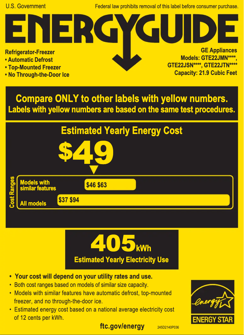 Page 1 of the manual Energy Label GE GTE22JMNRES