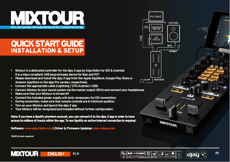 Page n°1 - Manuel utilisateur Reloop Mixtour