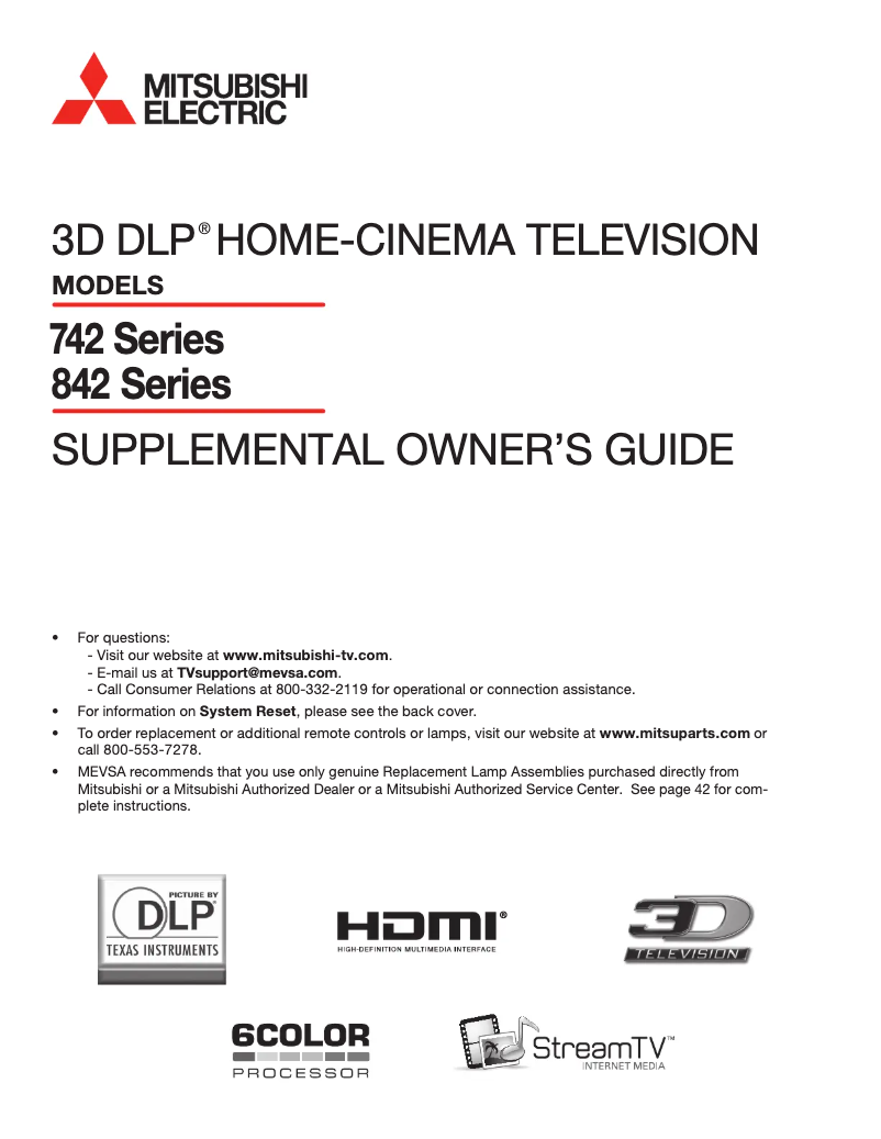 Page 1 de la notice Manuel utilisateur Mitsubishi WD-92842