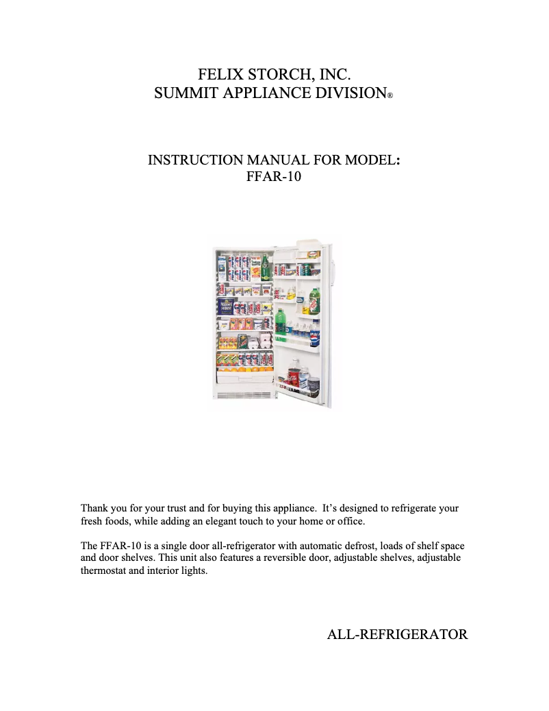 Page 1 de la notice Manuel utilisateur Accucold FFAR10SSTBLOCKER