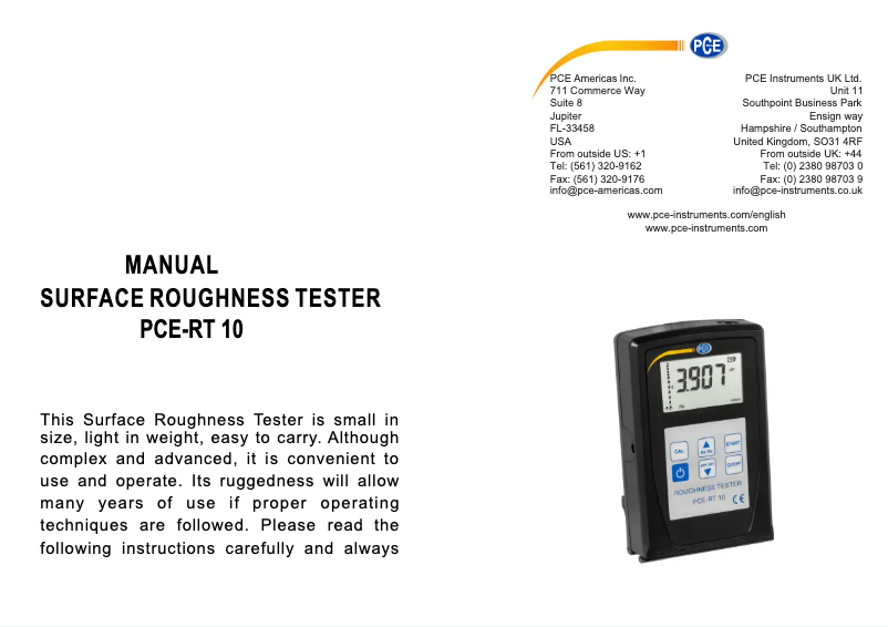 Image de la première page du manuel de l'appareil PCE-RT 10