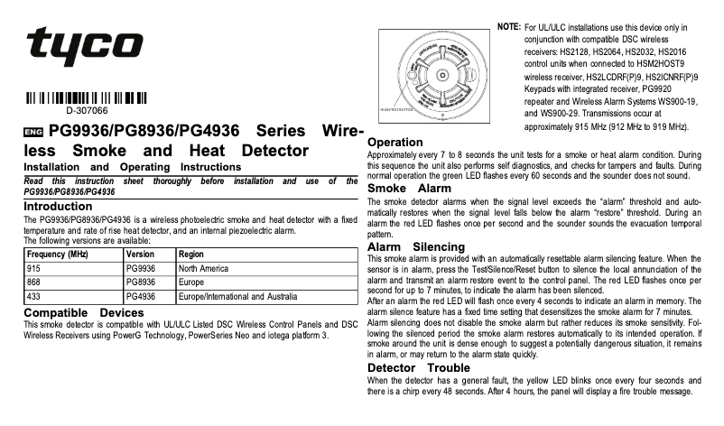 Page n°1 - Guide d'installation DSC PG9936