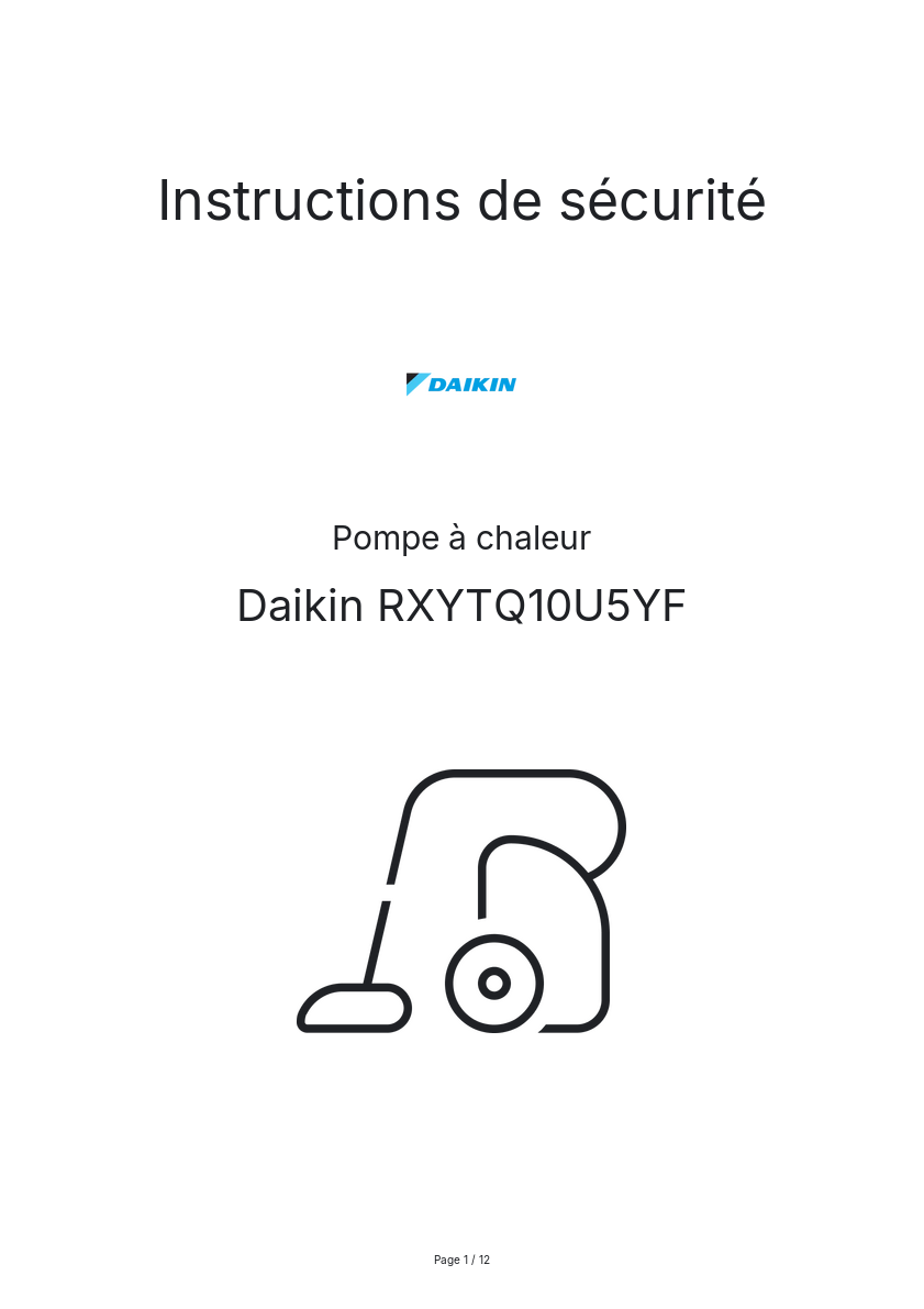 Image de la première page du manuel de l'appareil RXYTQ10U5YF