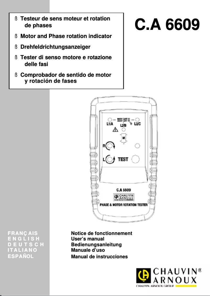 Page 1 de la notice Manuel utilisateur Chauvin Arnoux C.A 6609