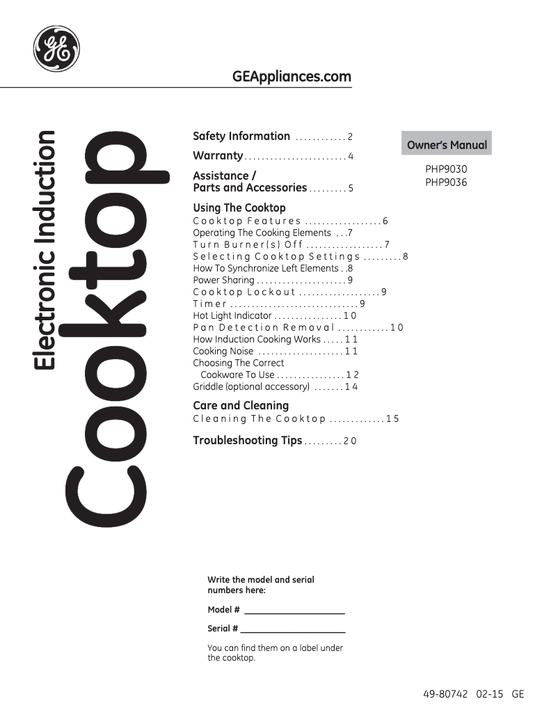 Page n°1 - Manuel utilisateur GE Profile PHP9030SJSS