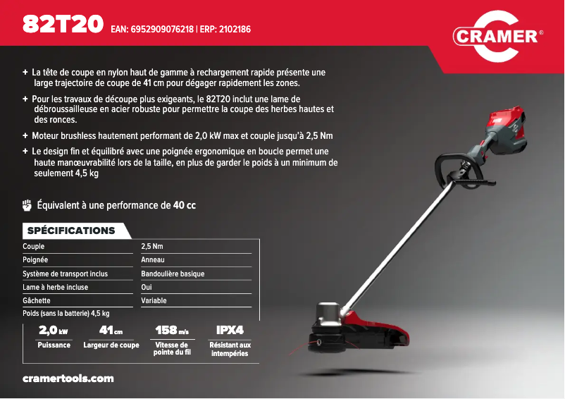 Page 1 de la notice Manuel utilisateur Cramer 82T20