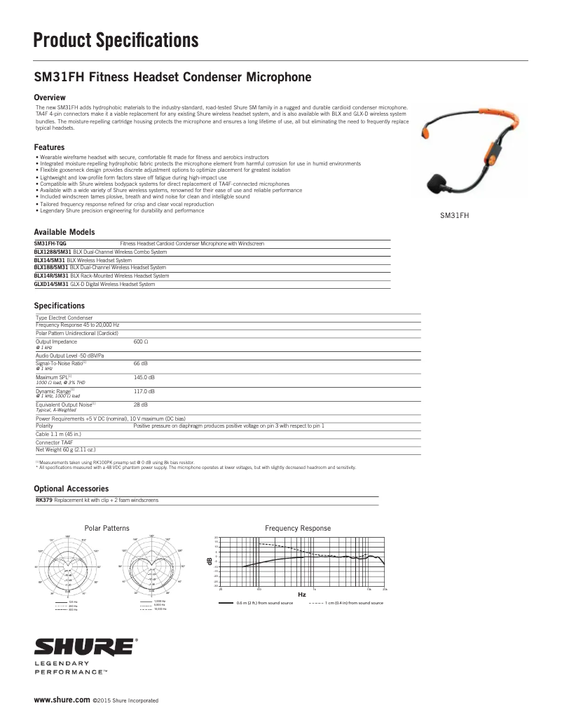 Page 1 de la notice Fiche technique Shure SM31FH