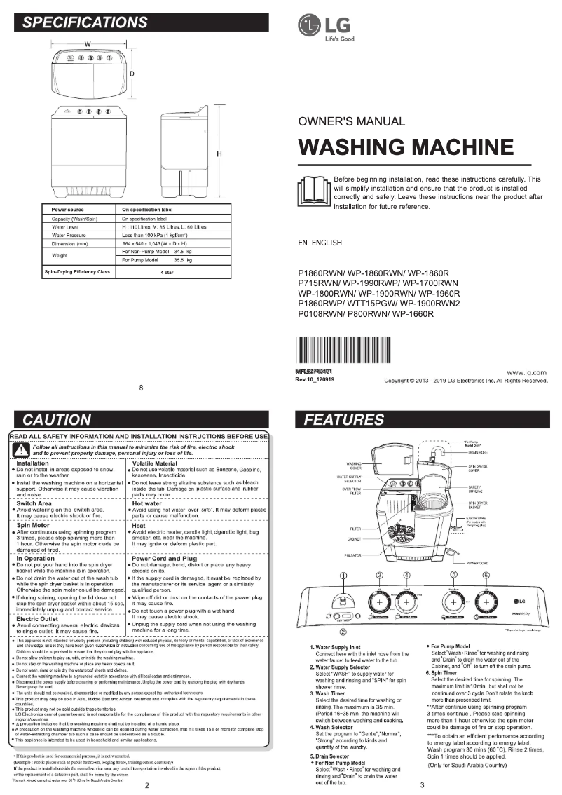 Page n°1 - Manuel utilisateur LG WP-1860R