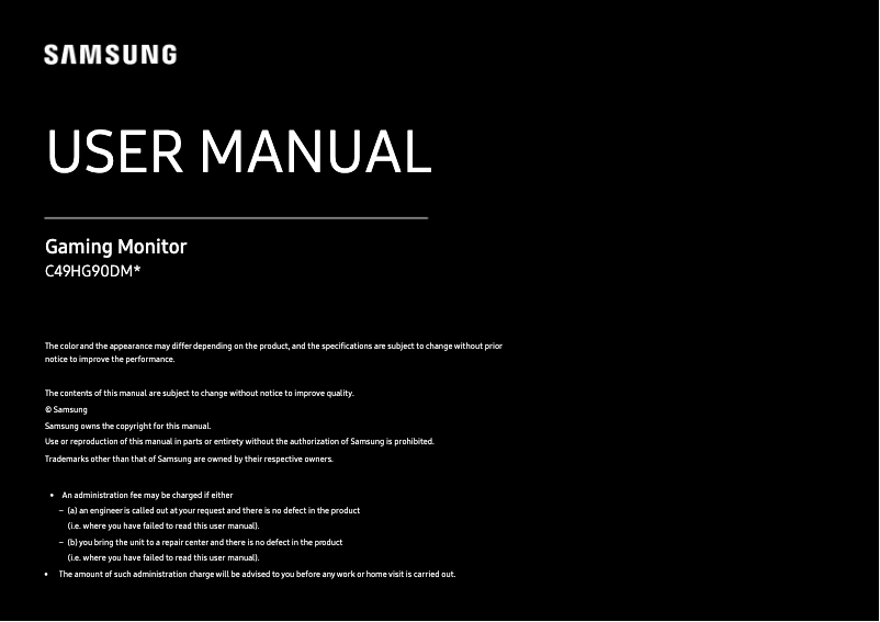 Page 1 de la notice Manuel utilisateur Samsung C49HG90DMC