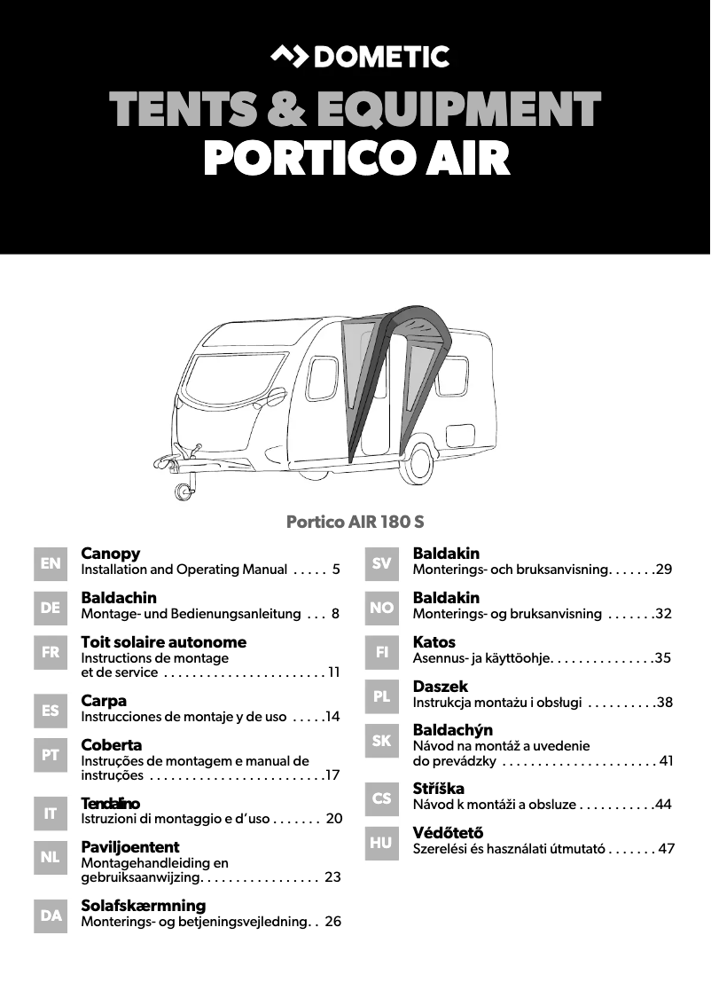 Imagen de la primera página del manual del dispositivo Portico AIR 180 S
