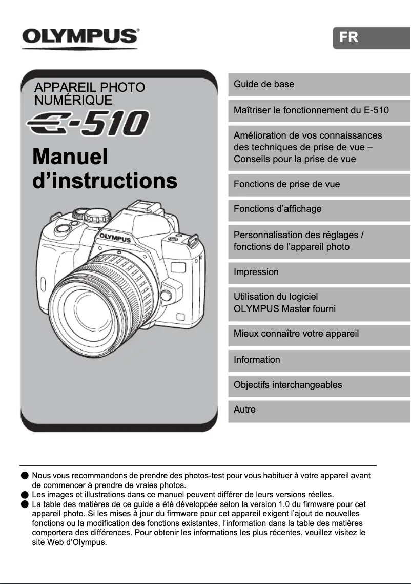 Page 1 de la notice Manuel utilisateur Olympus E-510