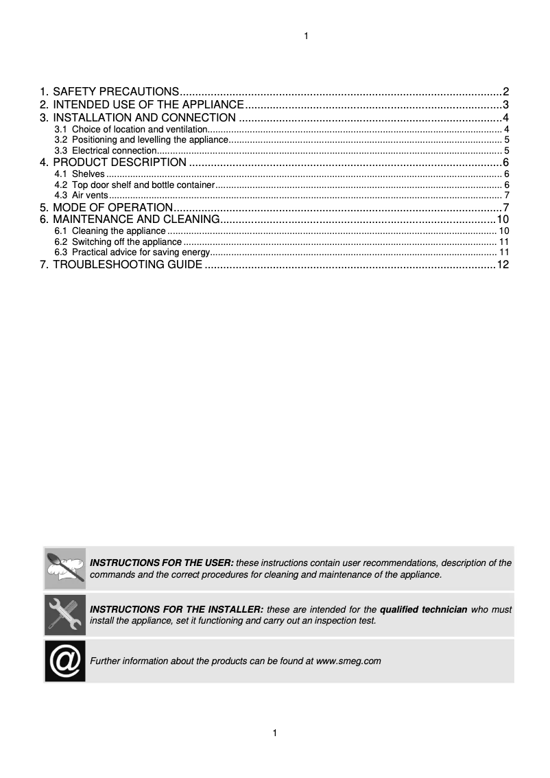 Page 1 de la notice Manuel utilisateur Smeg FAB5URDGC3